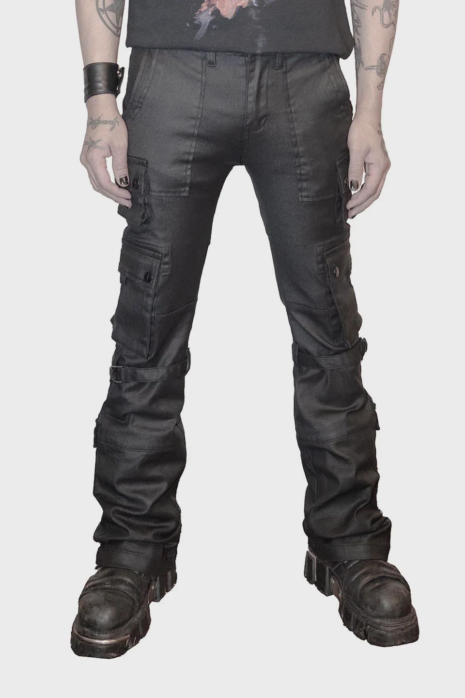Future Division Black Unisex Waxed Denim Cargo Pants [LS-221]