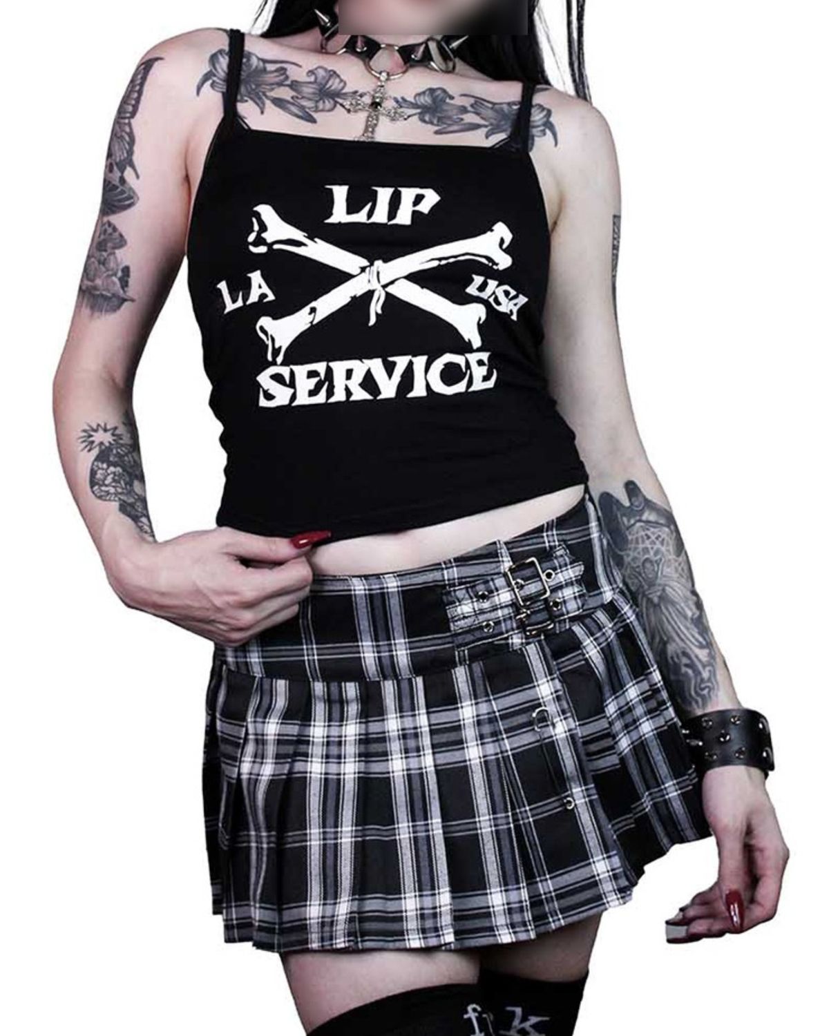 Cross Bones Black Cropped Camsiole - [LS-185]