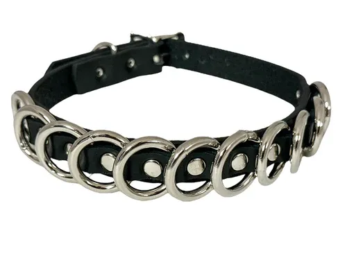 Choker En Cuir À Anneaux Argent FCK464