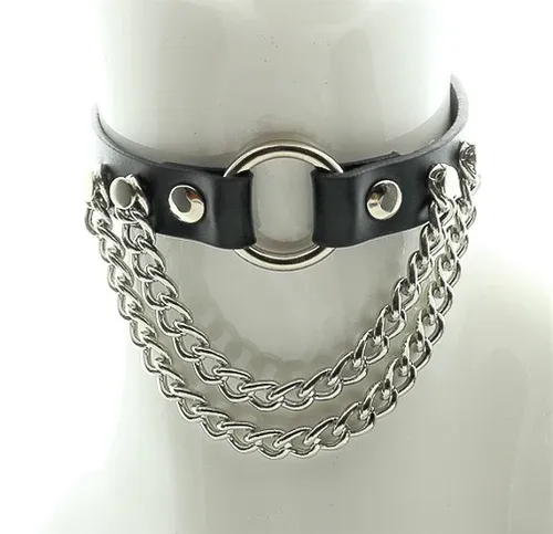 Choker En Cuir Avec Anneaux Argent FC593