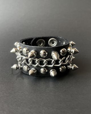 Silver Stud Leather Bracelet BC141