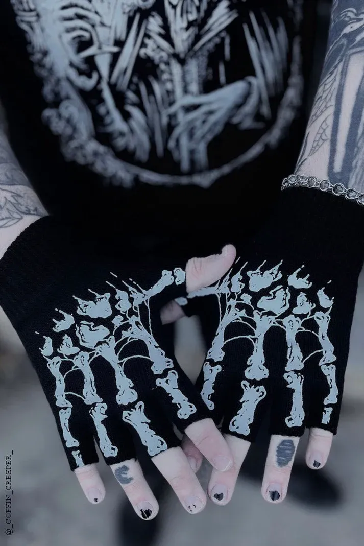 Dead Inside Skeleton Fingerless Gloves