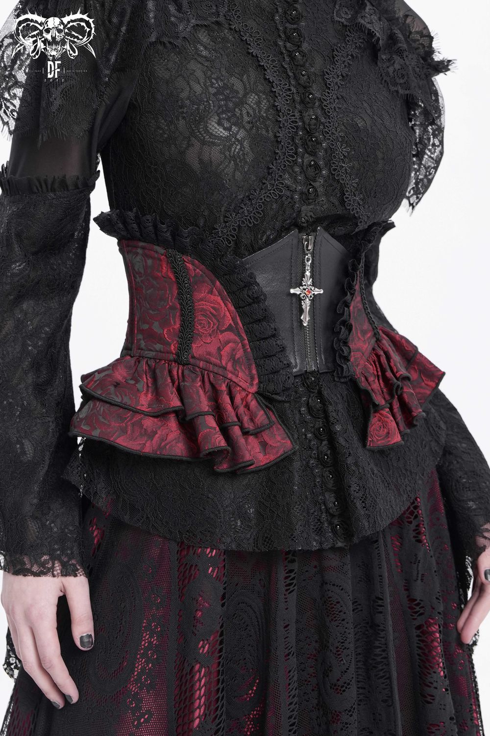 Elegant Vampire Rose Printed Underbust Corset Belt - AS20902