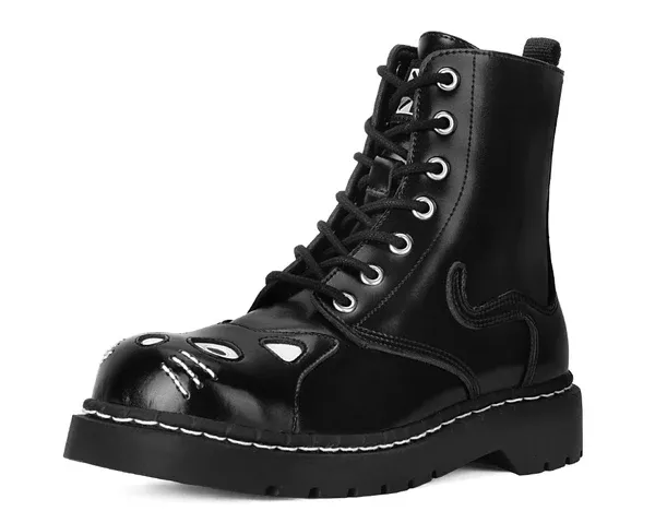 Black Leather Kitty Boots [T2343]