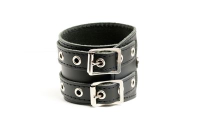 Black Leather Double Strap Bracelet with Silver Accents - 2BKCNOA - MADE IN QUEBEC