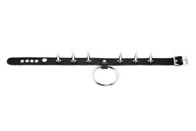 Leather choker with large o-ring and long spikes - C34DBND-LS