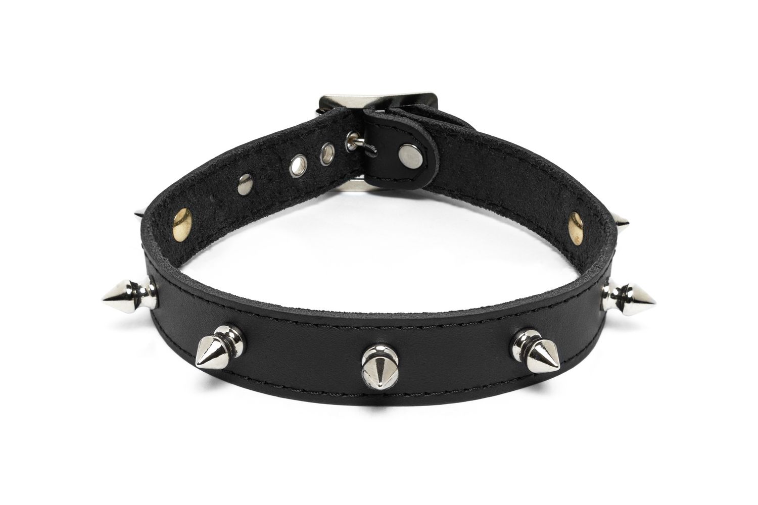 Leather choker with 7 small spikes – C34PS