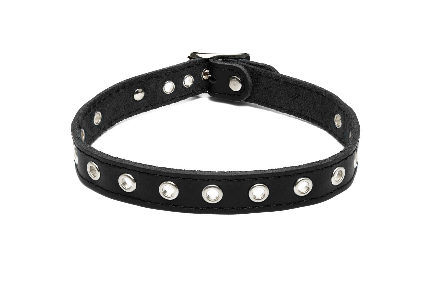 Leather choker with silver coloured eyelets – C58OA