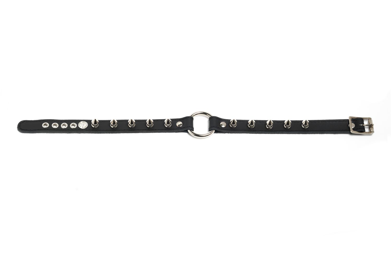 Leather choker with o-ring and small spikes - C58FBND-PS