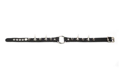 Leather choker with o-ring and small/long spikes - C58FBND-PS-LS