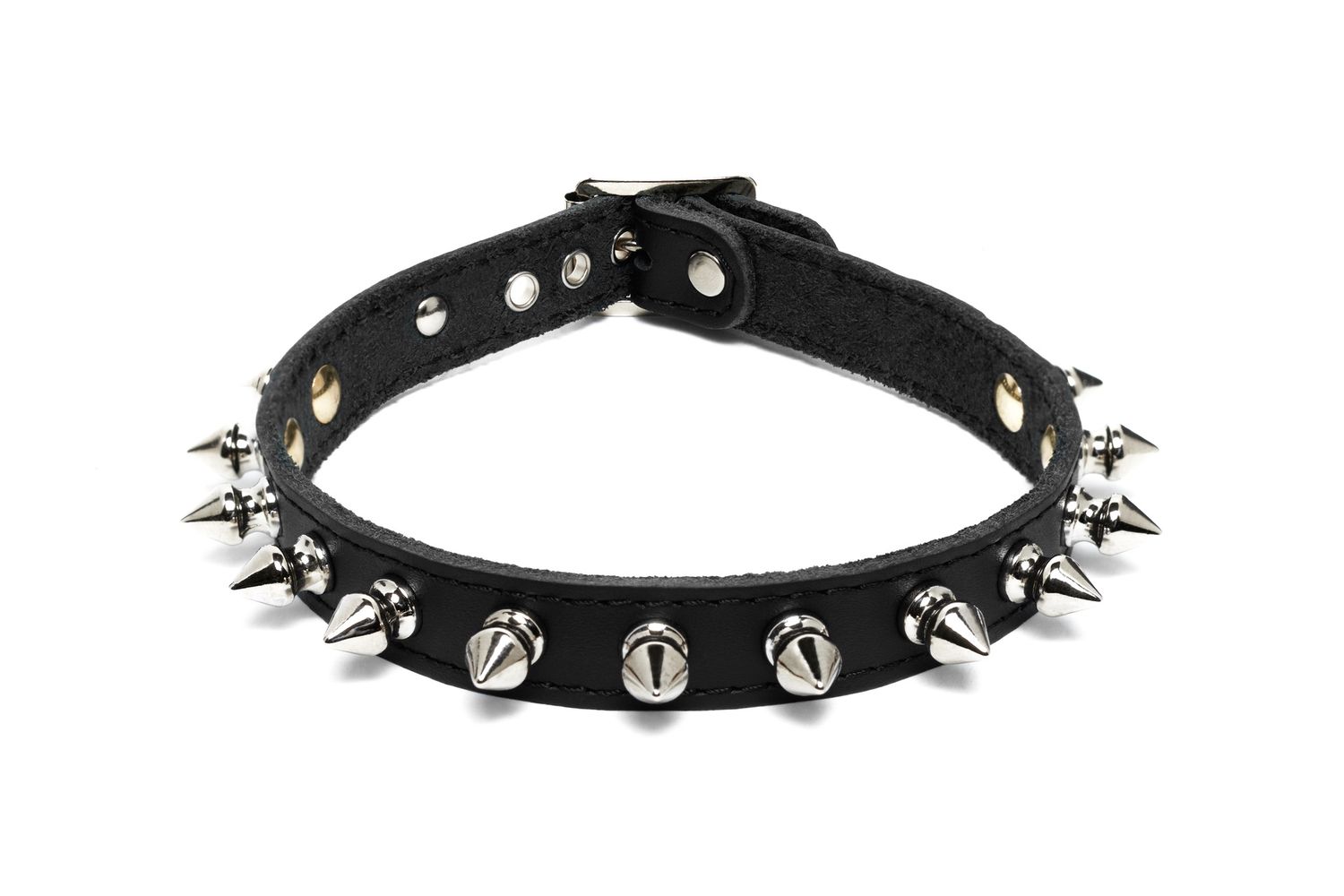 Leather choker with 13 small spikes - C58PS