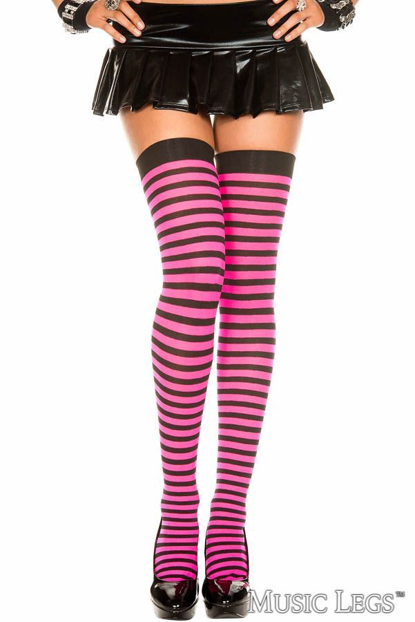 Striped Thigh High Stockings [PINK] / ML4741