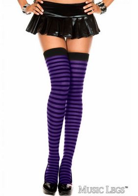 Striped Thigh High Stockings [MAUVE] / ML4741