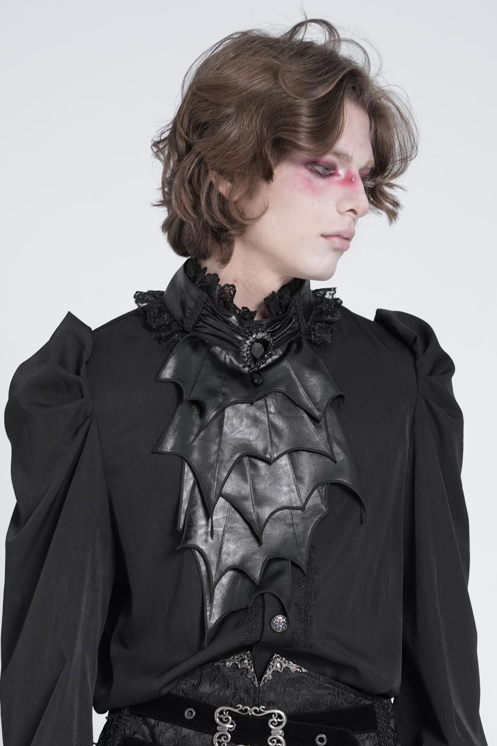 Black Faux Leather Bat Inspired Neck Tie - AS234