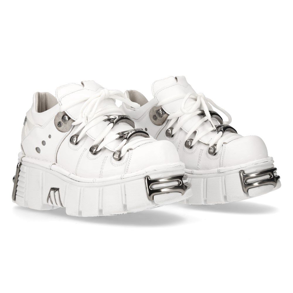 White Platform Metallic Leather Sneaker Style Shoes - M-120N-S24