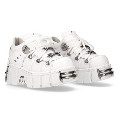 White Platform Metallic Leather Sneaker Style Shoes - M-120N-S24