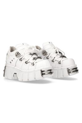 White Platform Metallic Leather Sneaker Style Shoes - M-120N-S24