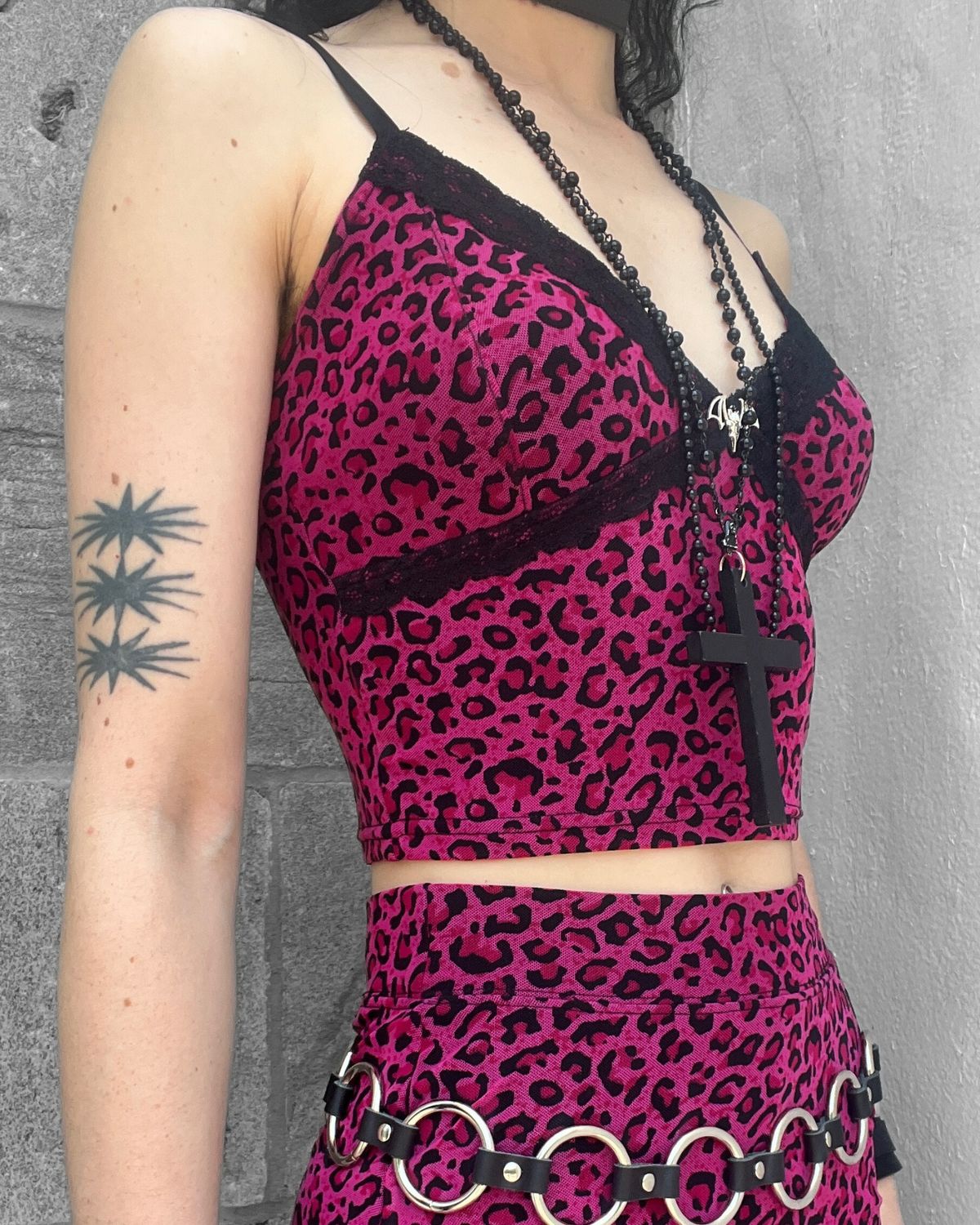Pink Leopard Print Mini Camisole with Bat Charm - MADE IN QUEBEC