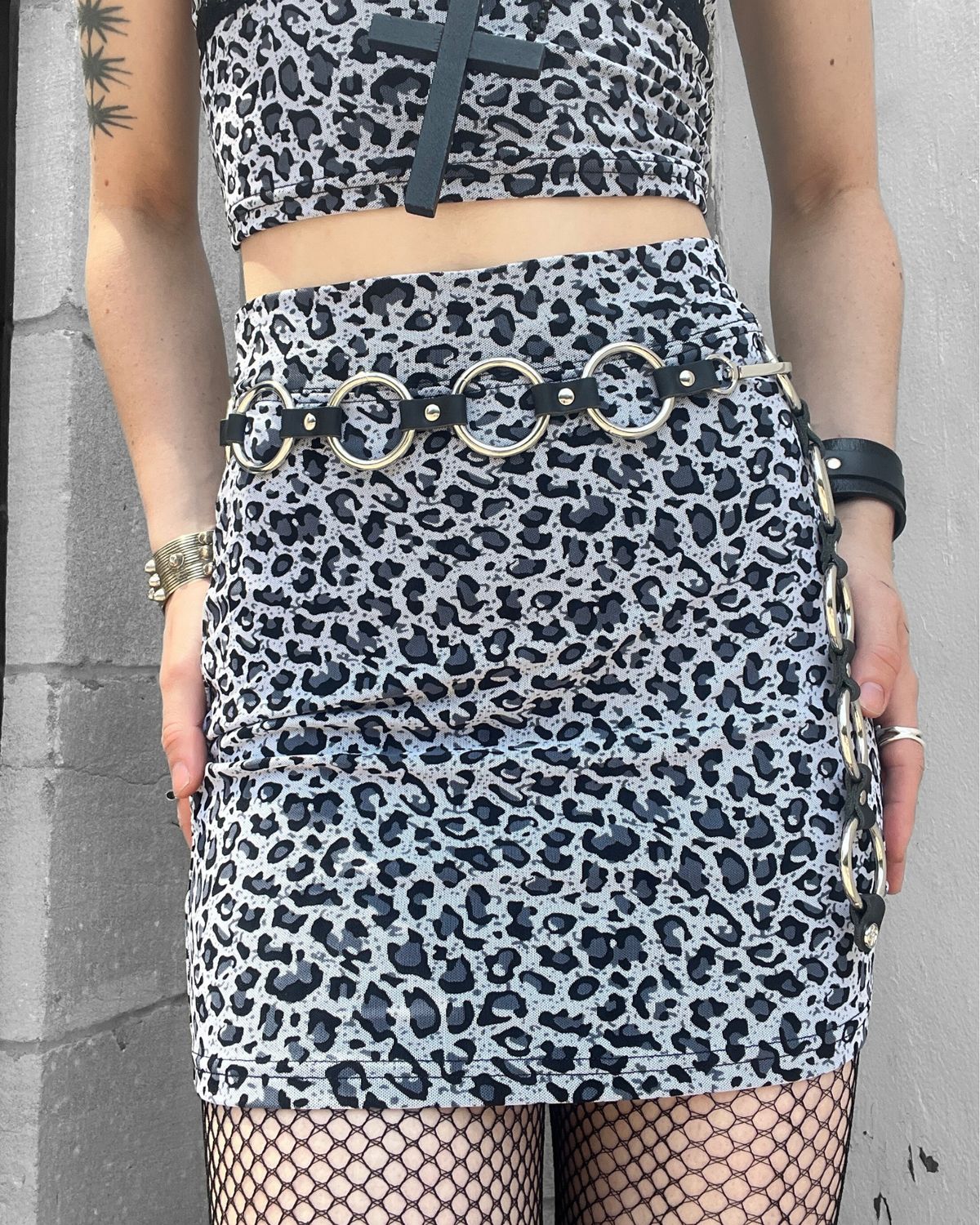 Grey Leopard Print Body-con Mini Skirt - MADE IN QUEBEC