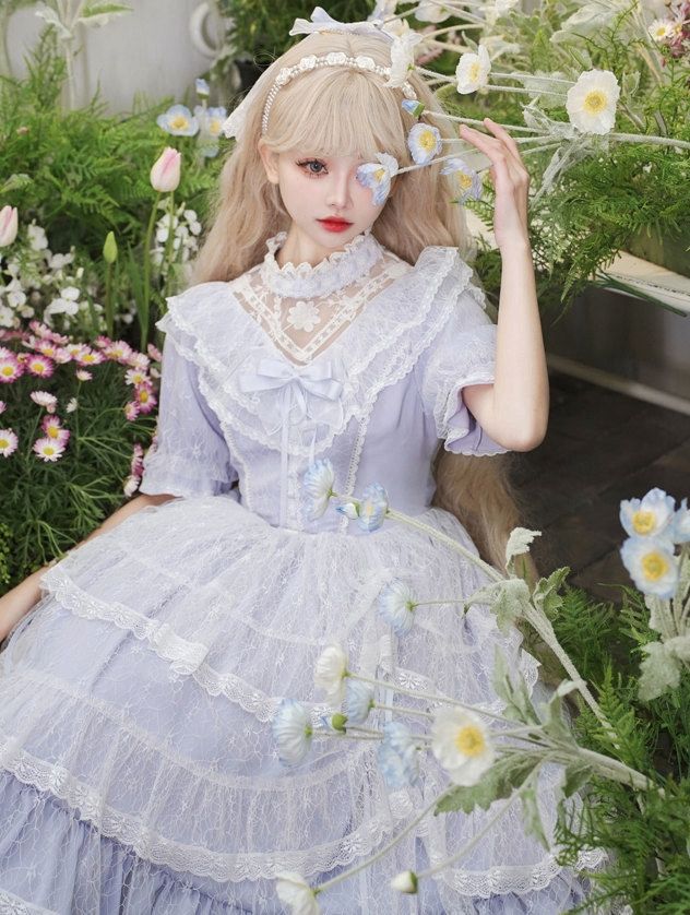 Robe Drawstring Lace Overlay [EYM-0055] [BLEU]