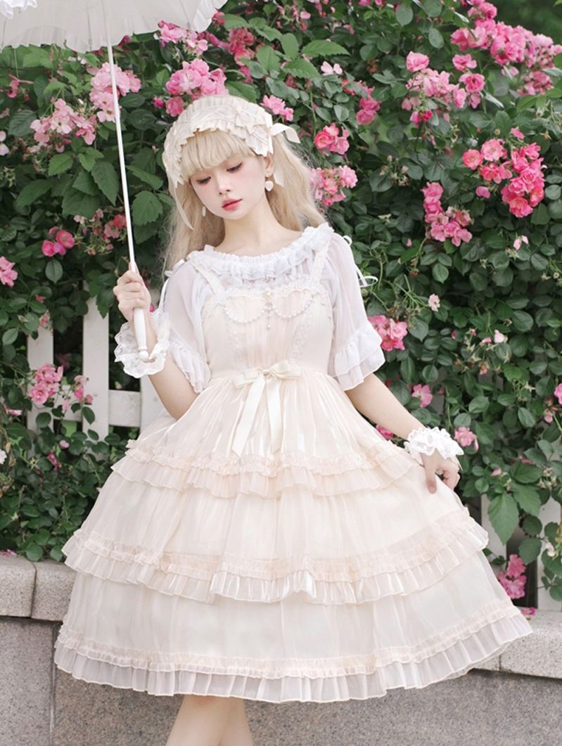 Ivory Starry Love Sweet JSK Frilly Dress - [EYM-0052]