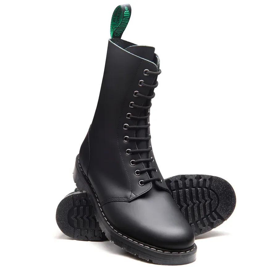 Black 11 Eyelet Derby Boots in Real Greasy Leather - [S11-969-BG-G]