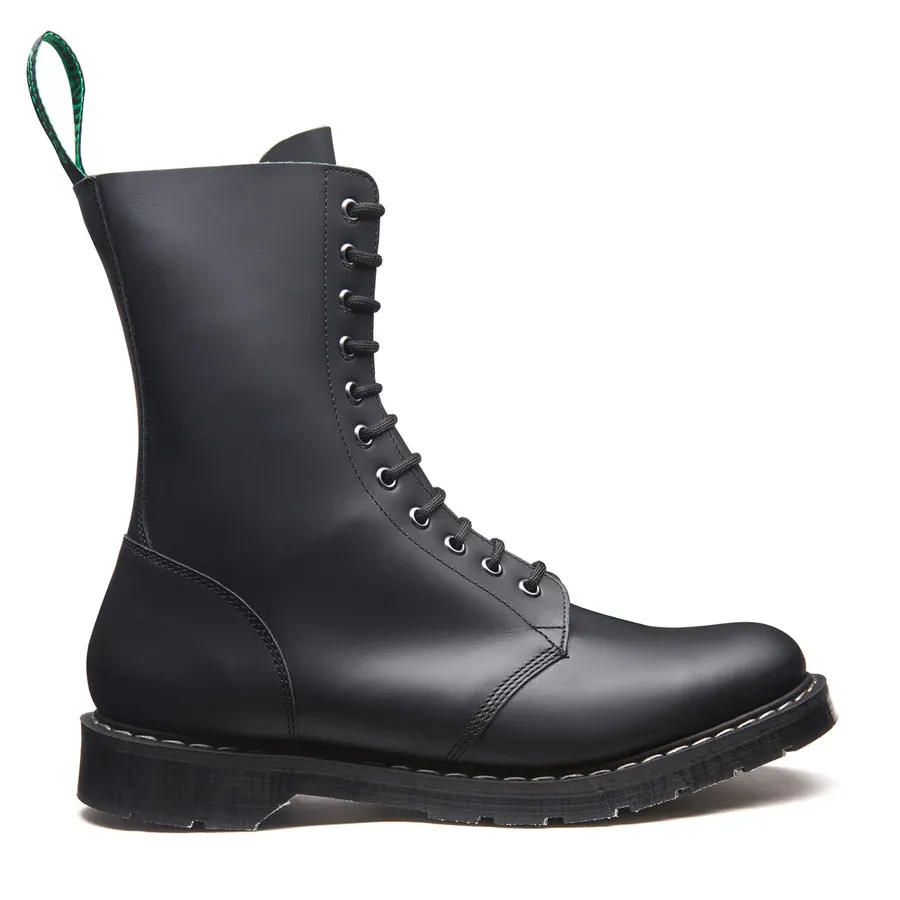 Black 11 Eyelet Derby Boots in Real Greasy Leather - [S11-969-BG-G]