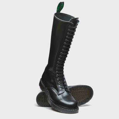 Black Hi-Shine 20 Eyelet Tall Derby Boot In Real Leather with side Zipper - [S20-20-BK-ZIP-G]