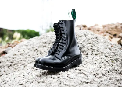 Black Hi-Shine 11 Eyelet Derby Boots in Real Leather - [S11-981-BK-G]
