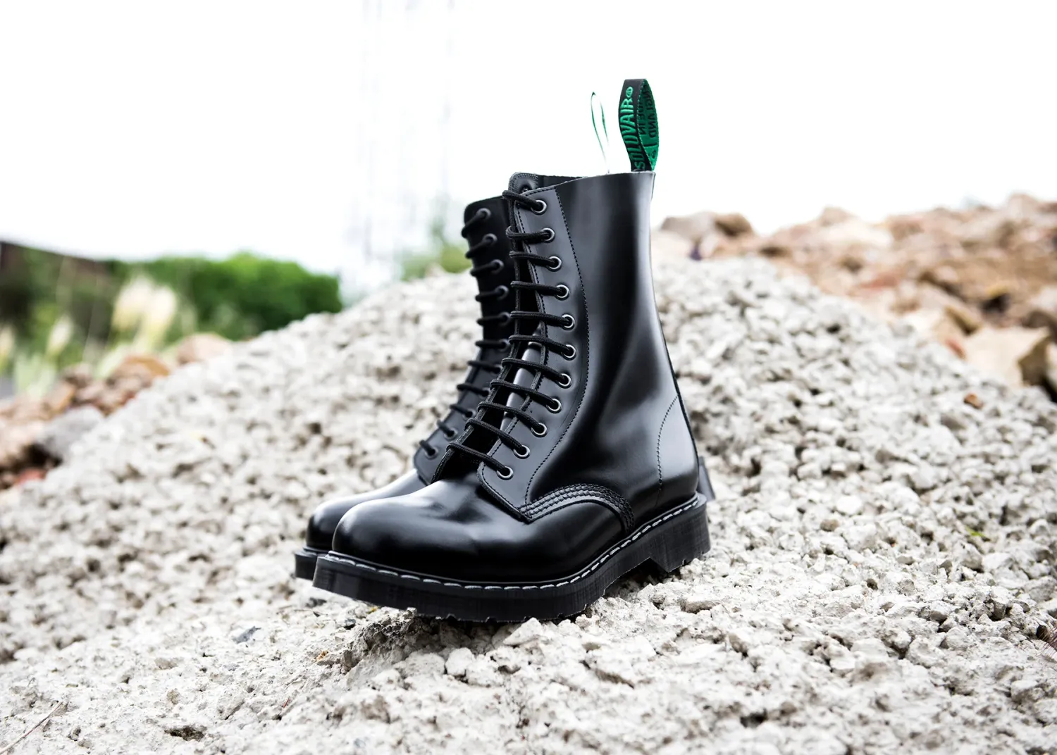 Black Hi-Shine 11 Eyelet Derby Boots in Real Leather - [S11-981-BK-G]