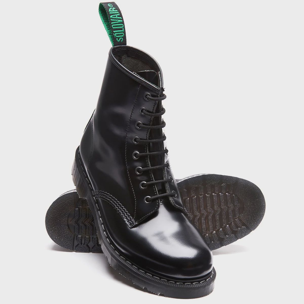 Black Hi-Shine 8 Eyelet Derby Boots in Real Leather - [S8-551-BK-G]