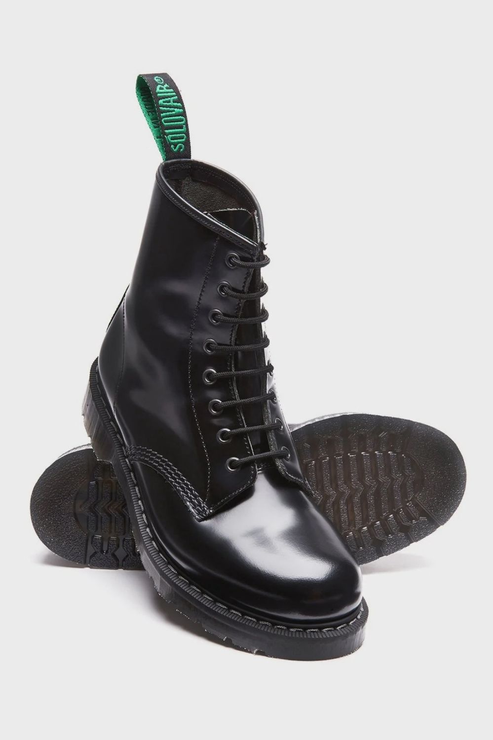 Black Hi-Shine 8 Eyelet Derby Boots in Real Leather - [S8-551-BK-G]