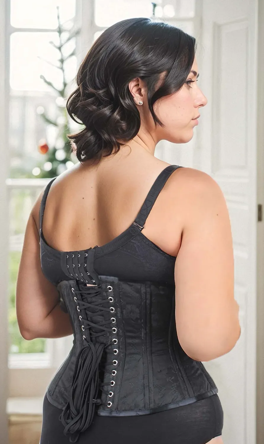 Floral Black Brocade Corset [G-125] [PLUS]