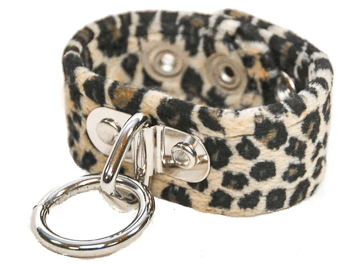 Brown Fuzzy Leopard Print Bracelet Cuff with Silver O-Ring - BC113L-BROWN