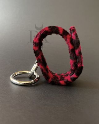 Red Fuzzy Leopard Print Bracelet Cuff with Silver O-Ring - BC113L-RED