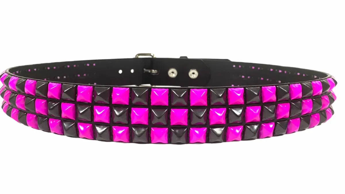 3 Row Pink and Black Studded Emo Leather Belt - BT555-PS