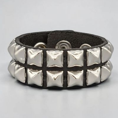 Silver Stud Leather Bracelet BC112