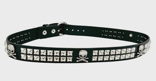 2 Row Silver Studded Leather Belt with Silver Skulls - BT642 [PLUS]
