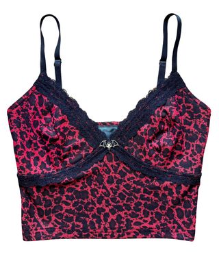 Red Leopard Print Mini Camisole with Bat Charm - MADE IN QUEBEC