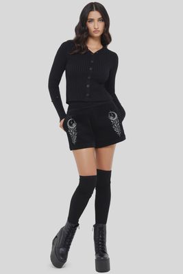 Moon Fang Shorts - Embroidered Witchy Shorts