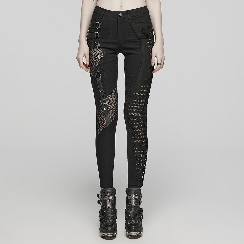 Black Asymmetric Stretchy Skinny Pants - WK-603