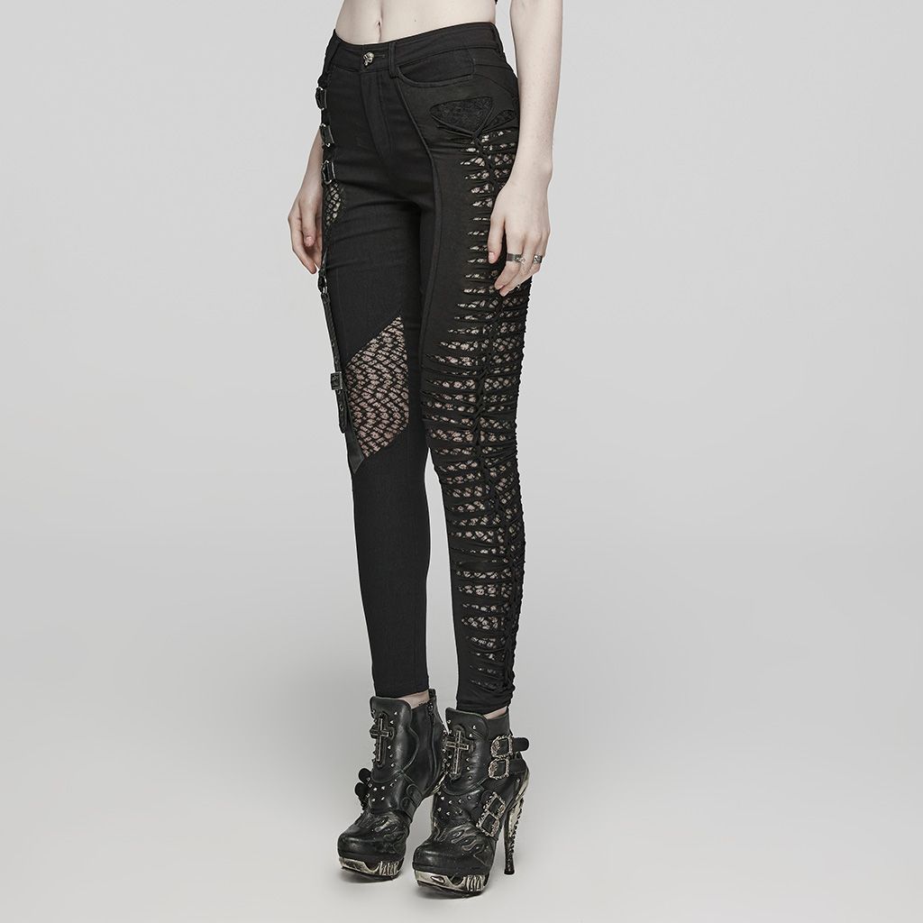Black Asymmetric Stretchy Skinny Pants - WK-603