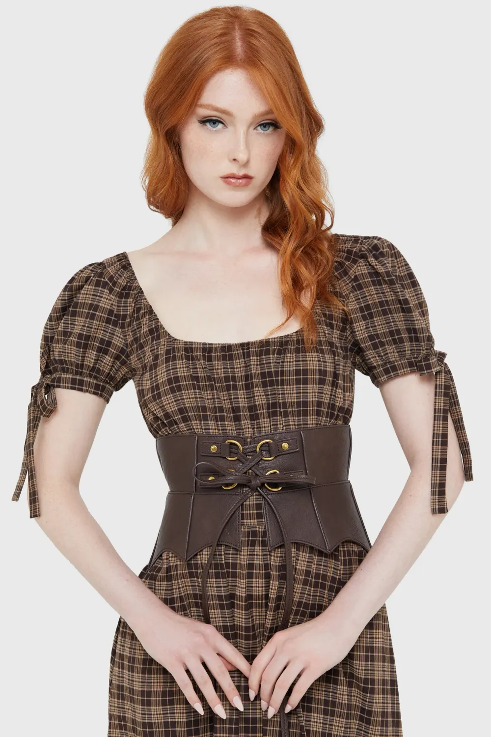 Wetland Bat Peplum Corset [BROWN]