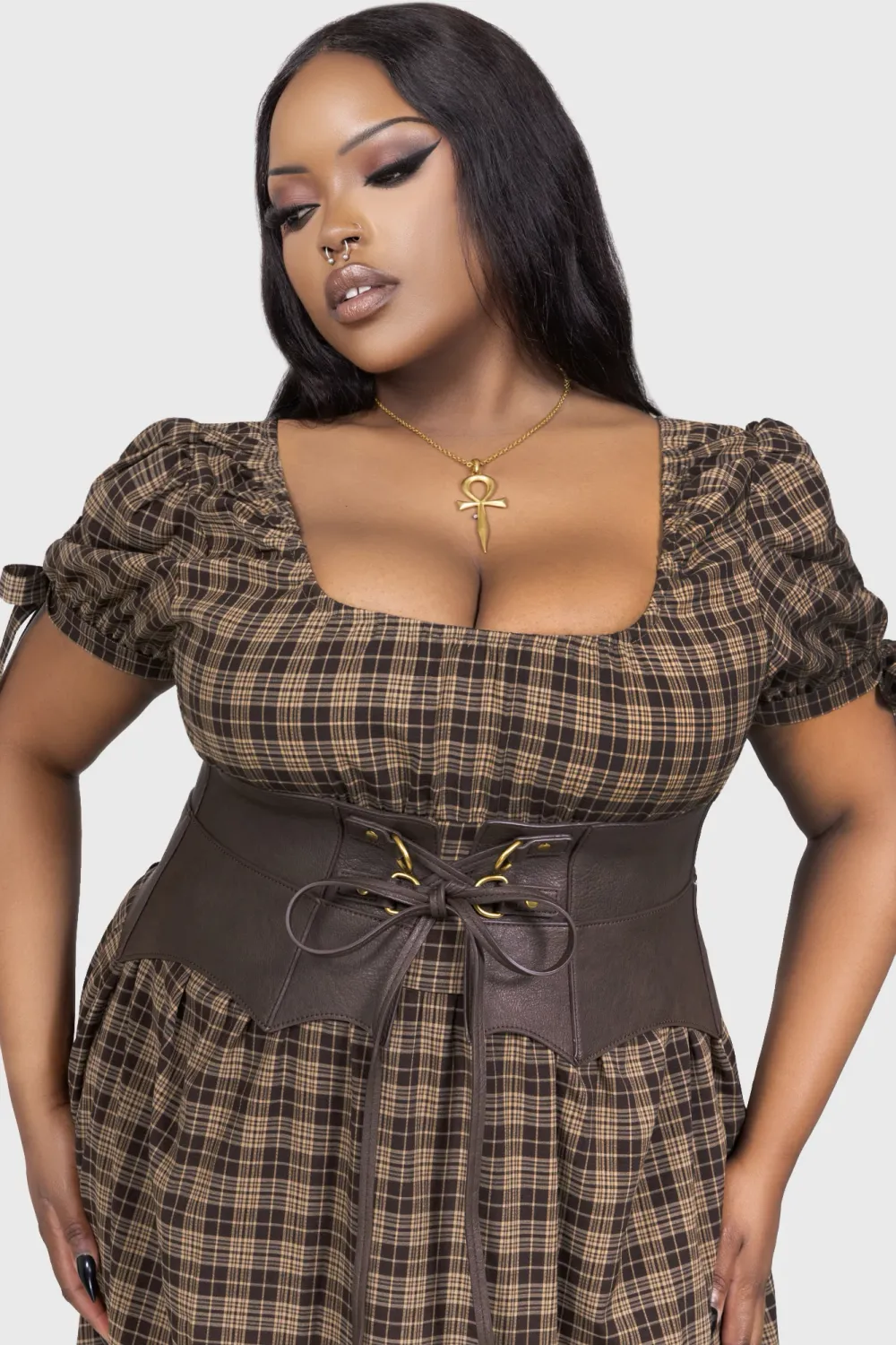 Wetland Bat Peplum Corset [BROWN] [PLUS]