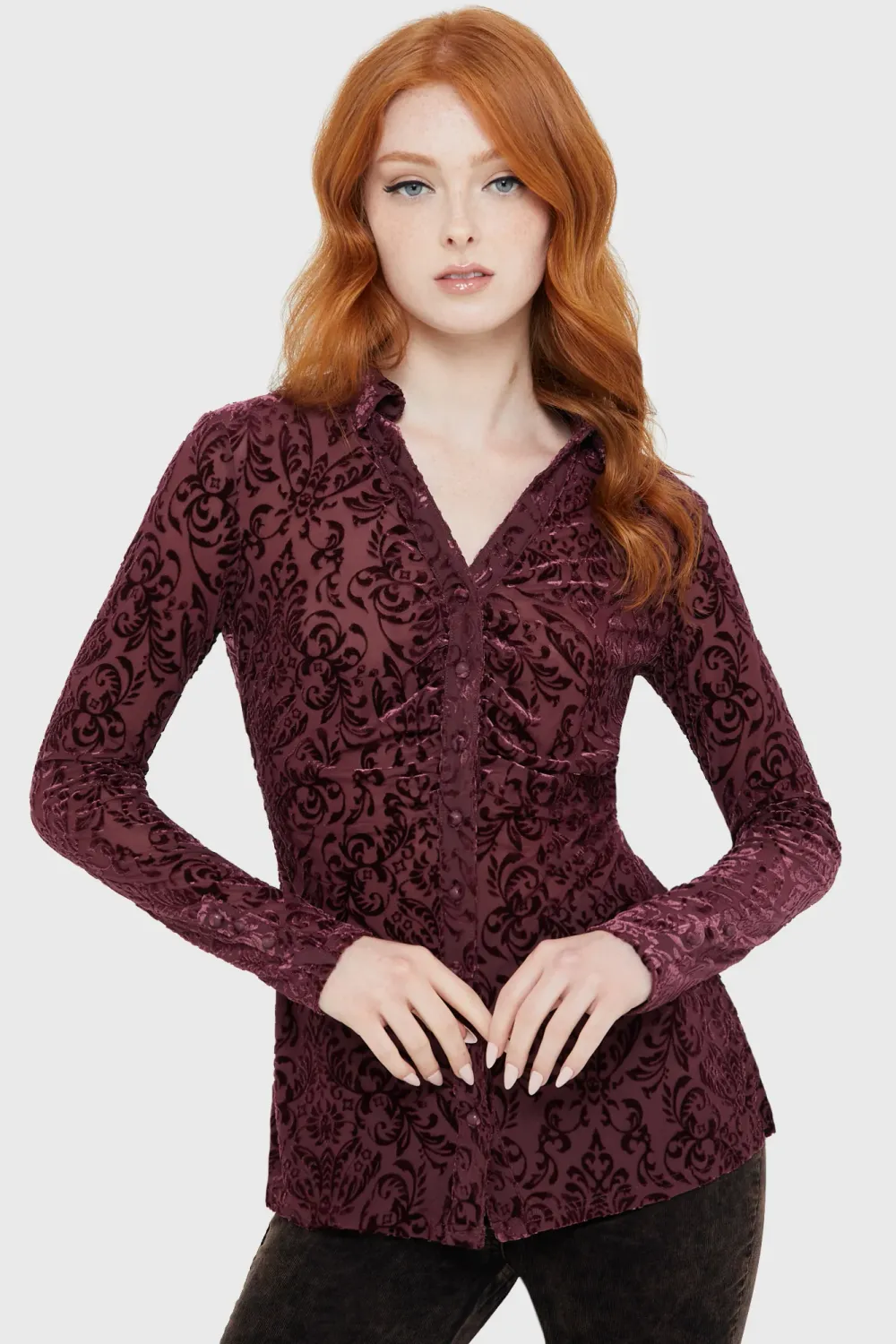 Blood Whisper Mesh Shirt [BURGUNDY]