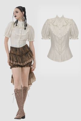 Blouse with a Layered Lace High Collar IW125