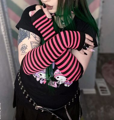 Emo Striped Gloves [PINK / BLACK]