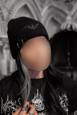 Distressed Pierced Beanie [Black Bat]