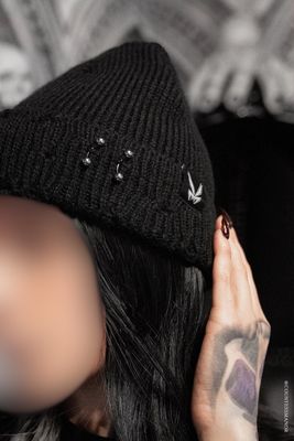 Distressed Pierced Beanie [Black Bat]