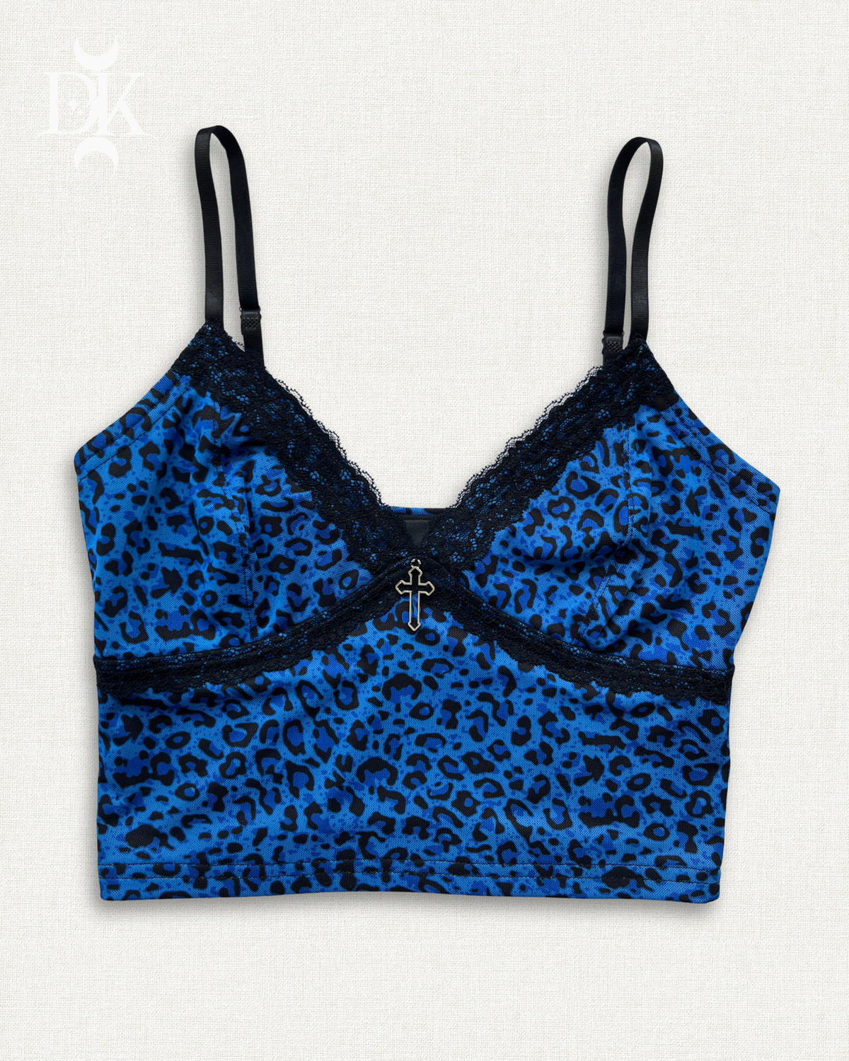 Blue Leopard Print Mini Camisole with Cross Pendant - MADE IN QUEBEC